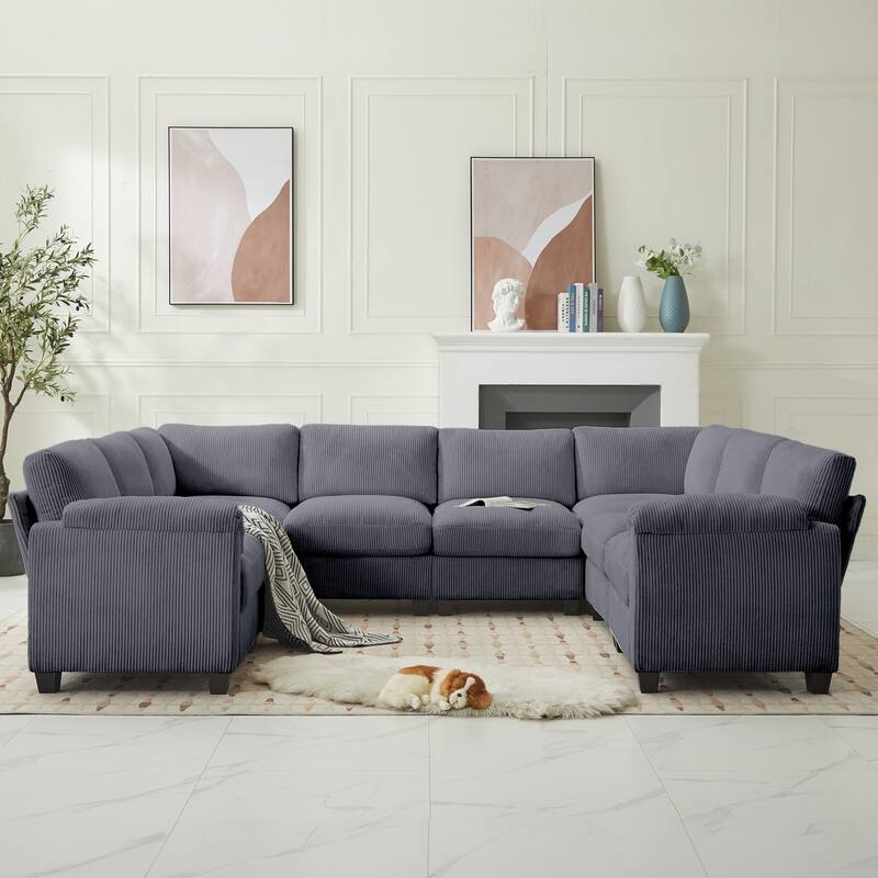 Multi-Seater Corduroy Sectional Sofa, Soft & Comfortable Corner Sofa