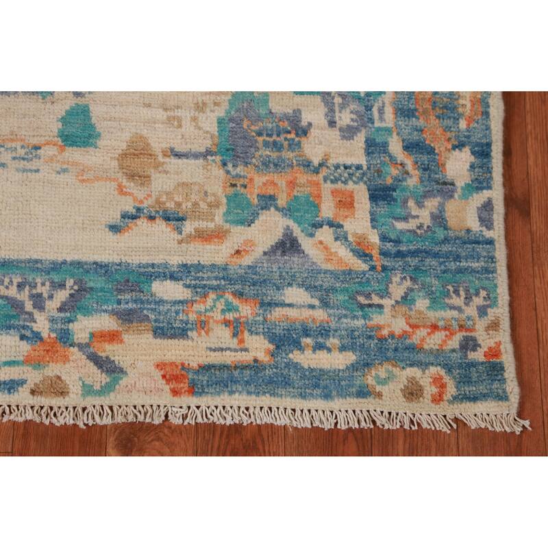 Hand Knotted Oriental 100% Wool Carpet Traditional Pictorial Beige & Ivories Art Deco Area Rug - 4' 9'' X 3' 3''