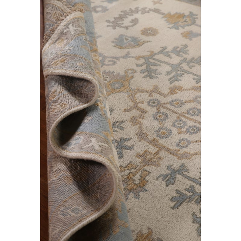 Ivory Oushak Living Room Area Rug Handmade Wool Carpet - 7'11"x 9'9"