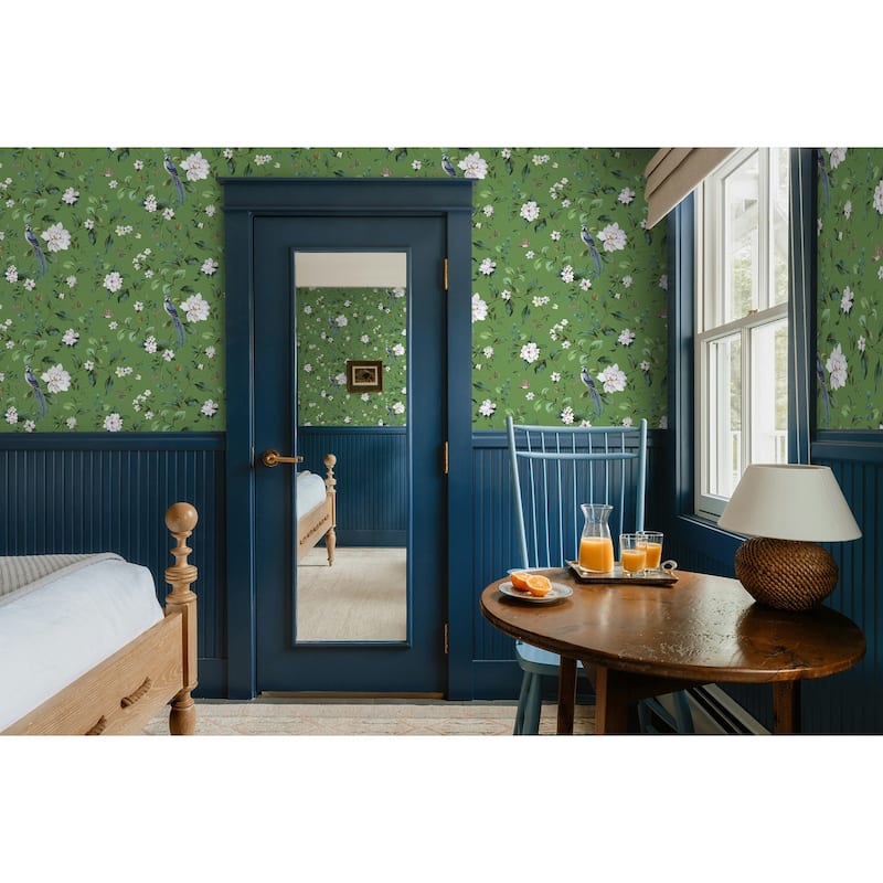Daisy Bennett Designs Chinoiserie Bird Vine Premium Matte Non-Woven Peel and Stick Wallpaper
