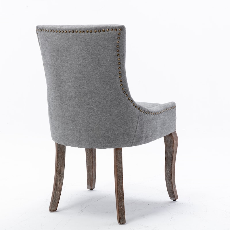 Set of 2 Ultra Thickened fabric Dining Chair, with neutrally toned solid wood legs and Bronze nail head