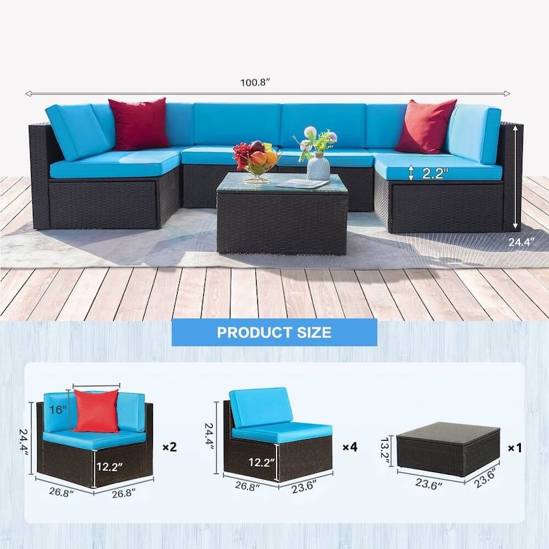 Lacoo 7 Pieces Outdoor Sectional Sofa Wicker Rattan Conversation Sets