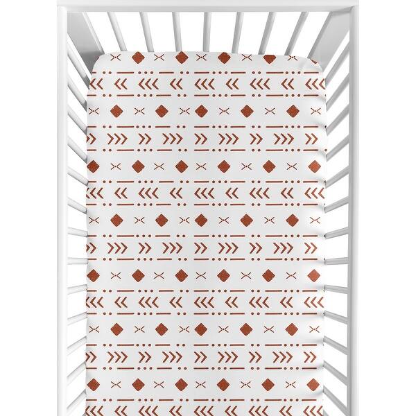 slide 2 of 6, White Rust Boho Tribal Mudcloth Boy Girl Fitted Crib Sheet - Orange Woodland Bohemian Southwest Geometric Arrow Neutral Aztec