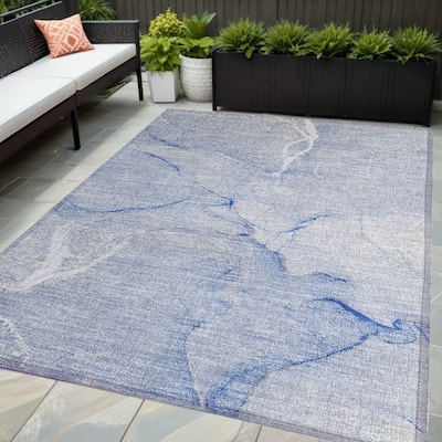 Dava Contemporary Abstract Weather Resistant Blended Style Outdoor Rug