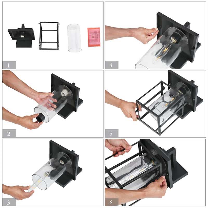 Modern Brushed Black 1-Light Geometric Outdoor Wall Lantern Sconce Water Glass - L 8.9"* W 10.4"* H 15.6"