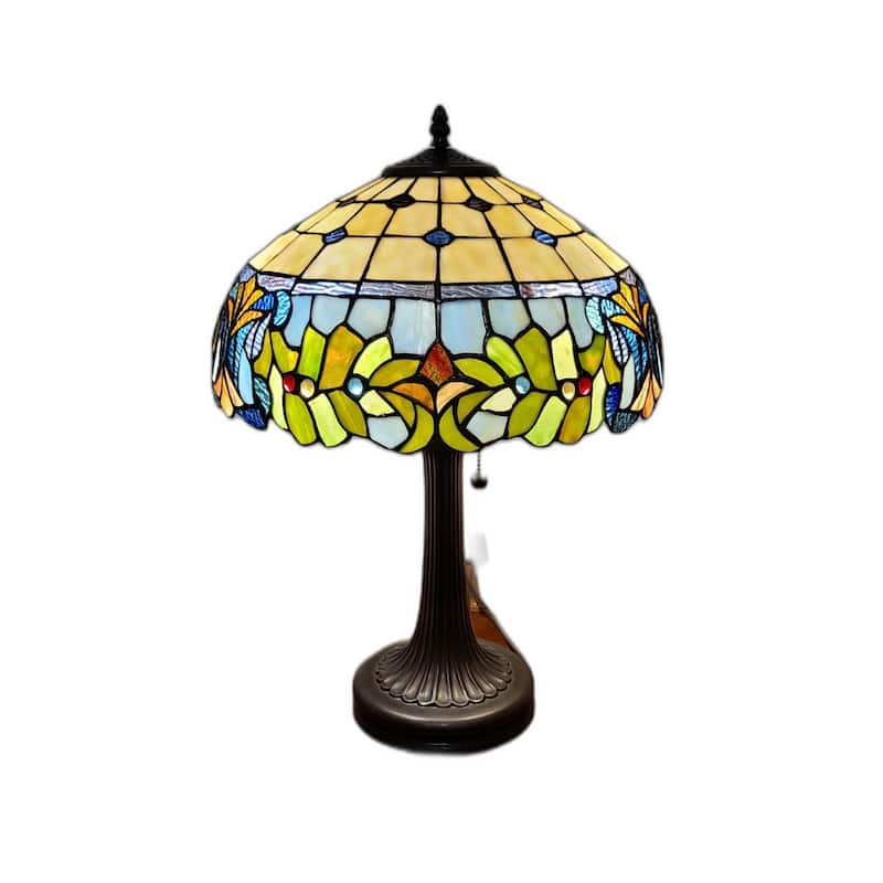 23" Dark Brown Metal Two Light Candlestick Table Lamp with Green Shade - 12” x 21” x 23” - Dark-Brown-Green