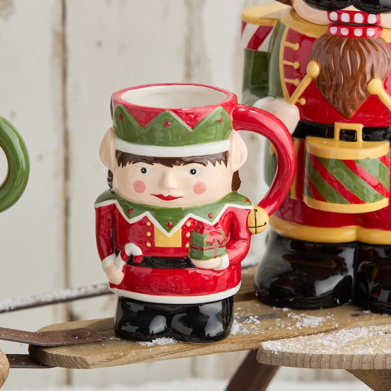 Certified International Nutcracker Parade Set of 4 3-D Mugs 20oz. Assorted Designs (Nutcracker, Baker, Santa, Elf)