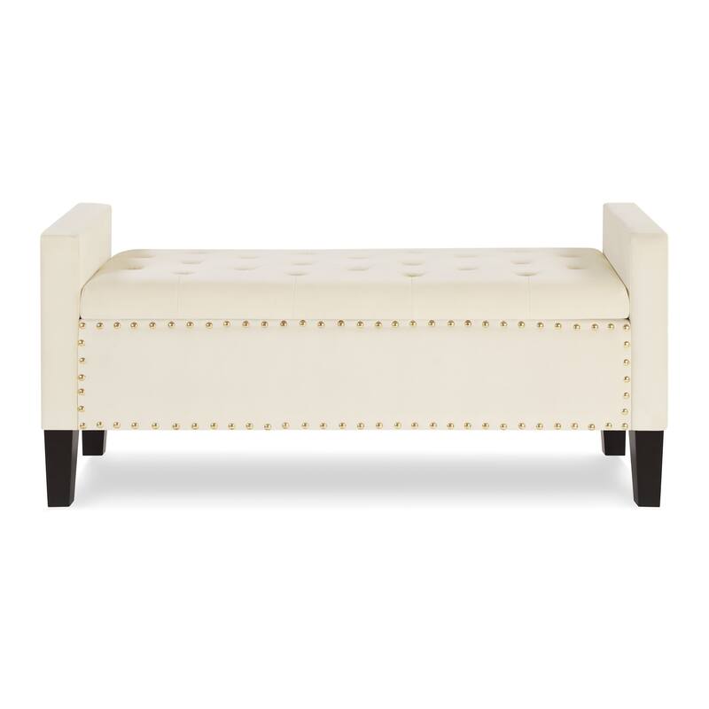 Upholstered Tufted Button Storage Bench with nails trim,Entryway Living Room Soft Padded Seat