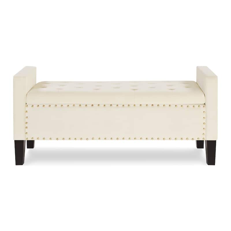 Velvet Storage Ottoman Bench with Armrests, Tufted Upholstered End of Bed Bench with Nailhead Trim for Bedroom, Entryway