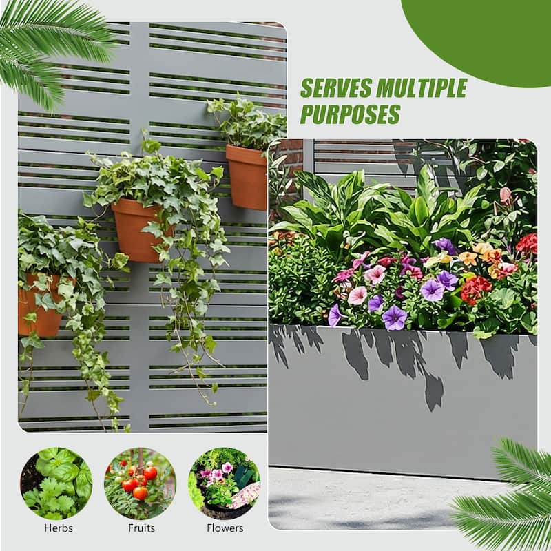 Metal Galvanized Planter Box with Trellis Privacy Screen Lockable Wheels