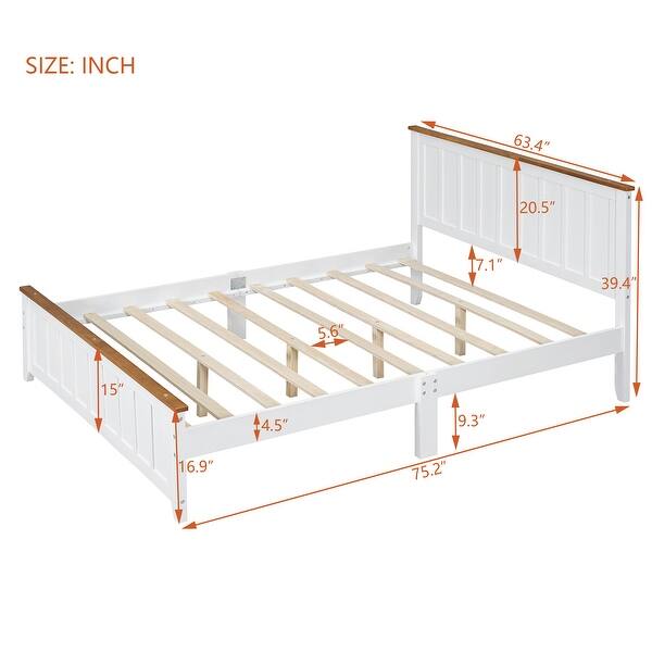 Queen Size Vintage Simple Platform Bed Frame with Rectangular Headboard