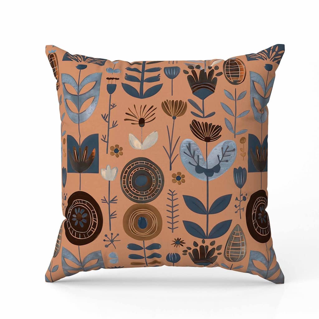 Baltic Blossoms Indoor/Outdoor Reversible Throw Pillow Blue and Brown