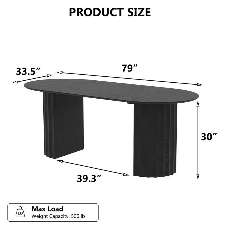 79" Oval Solid Wood Dining Table Duble Pedestal Seats 6