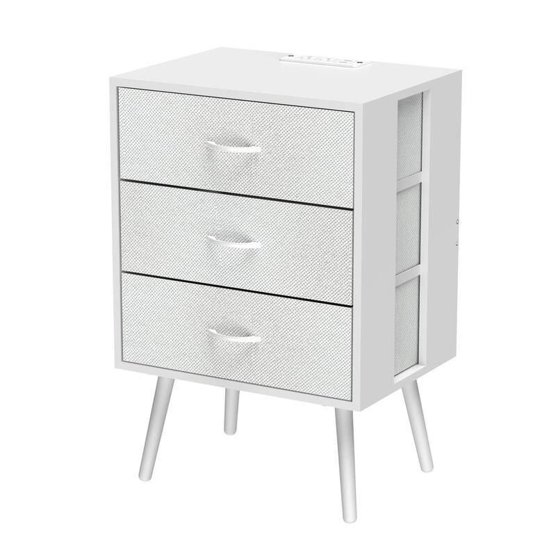 Modern 2-Piece Nightstand with LED Light and 3 Fabric Drawers