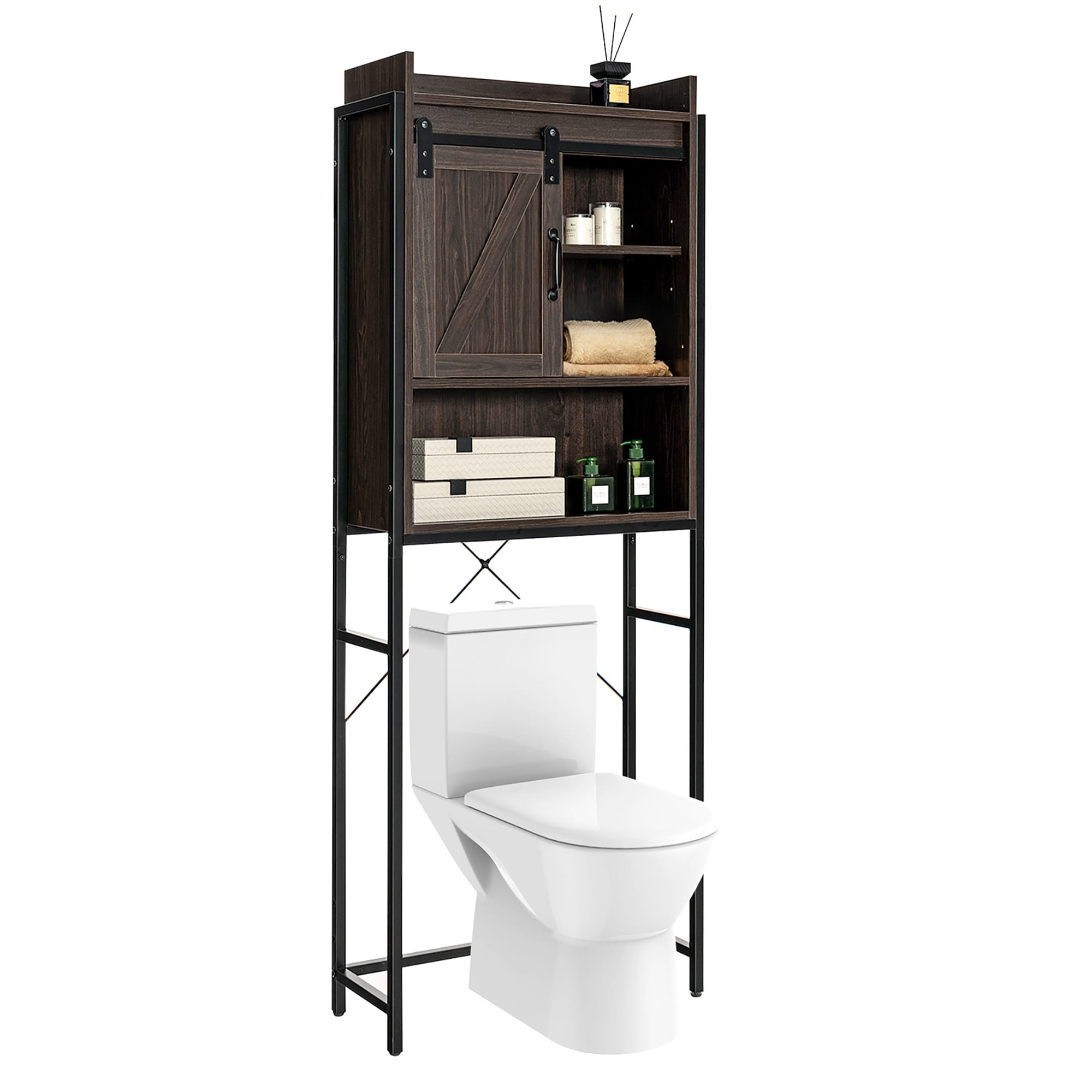 Costway Over the Toilet Storage Cabinet Tall Bathroom Bamboo Shelf Organizer  Space Saver
