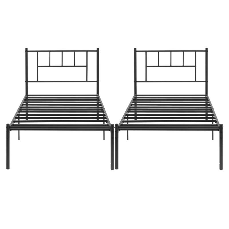 14 Inch Twin Size Metal Bed Frame Set of 2, Iron-Art Platform Bed No Box Spring Needed/Mattress Foundation for Storage - Black