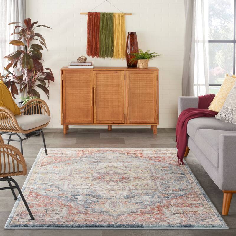 Nourison Juniper Persian Farmhouse Medallion Multicolored Area Rug - 5'3" x 7'3" - Blue/Multicolor