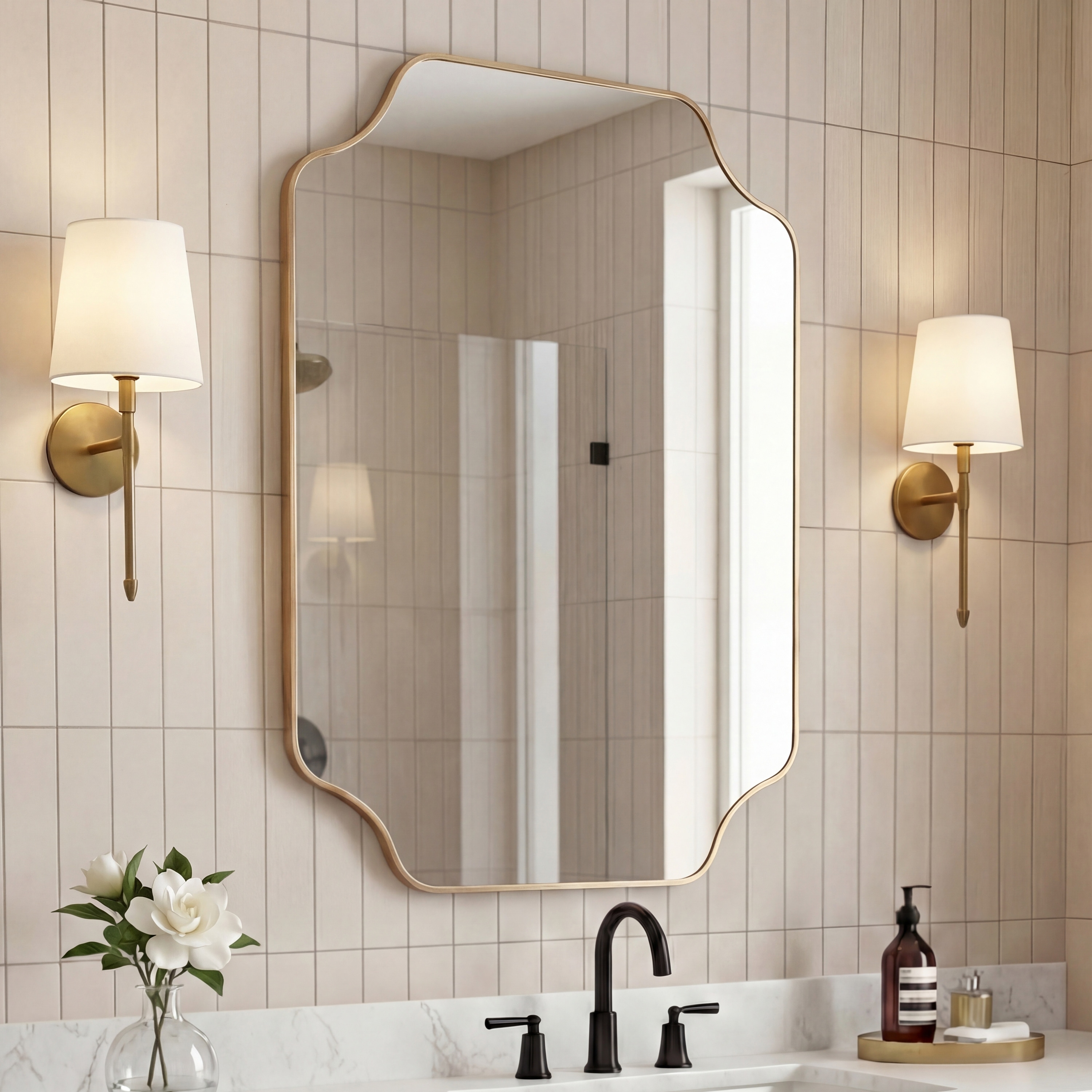 JONATHAN Y Alora Scalloped Rectangular Metal Framed Wall Mounted Mirror - 36 H x 24 W x 1.08 D