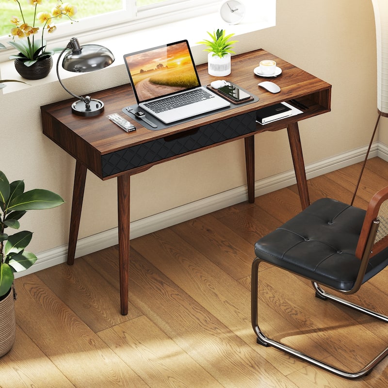 Gymax Mid-Century Modern Computer Desk w/ Drawer & Open