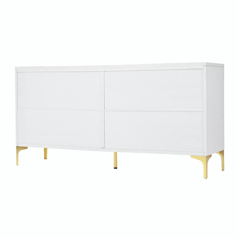60" Carved Credenza Storage Cabinet, Handleless Press-to-Open Sideboard with 4 Doors