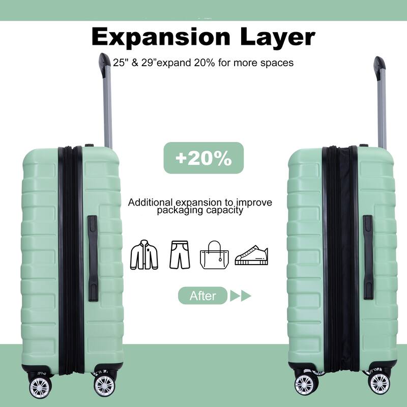 3 Piece Luggage Sets with Double Spinner Wheels and TSA Lock, Expandable Durable PC Hardside Lightweight Suitcase for Men Women