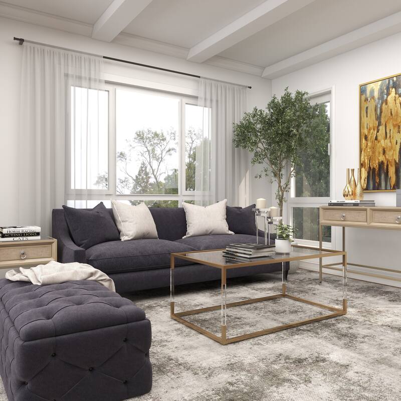 Metal Open Framed Coffee Table with Clear Glass Top and Acrylic Legs - Gold or Clear - Roche River Decor