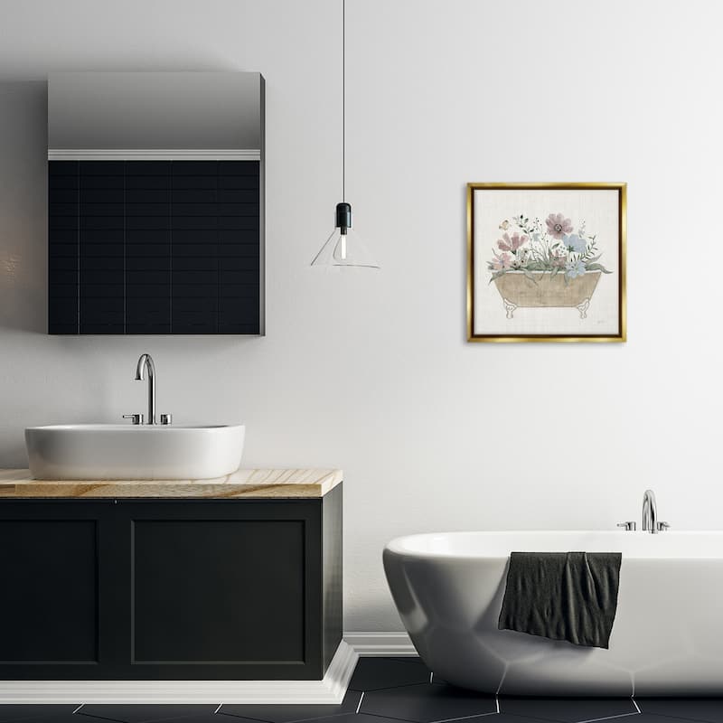 Stupell Cottage Florals in Bathtub Framed Floater Canvas Wall Art Design By Janet Tava