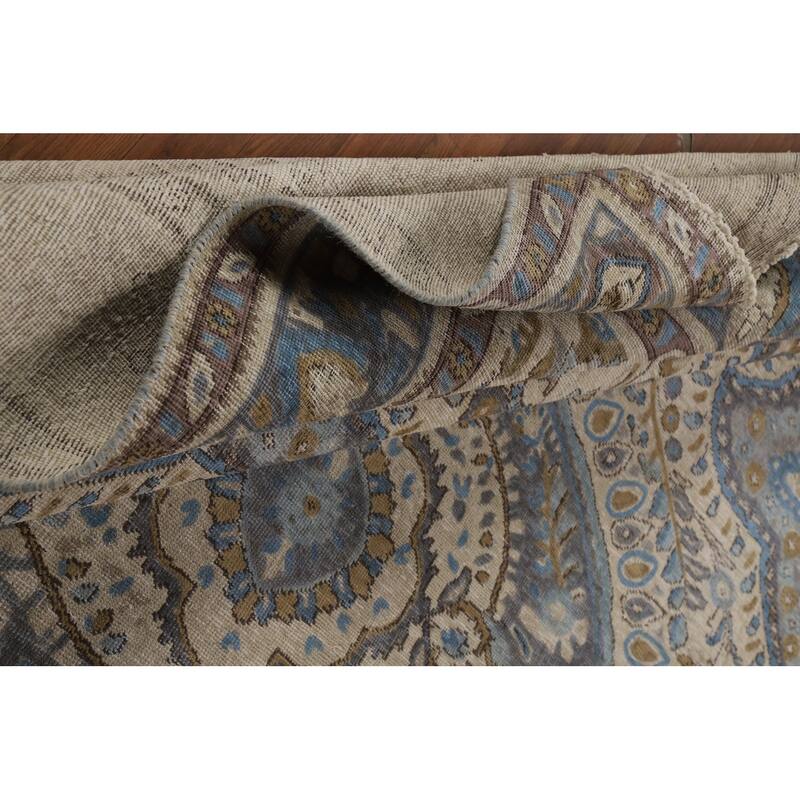 Tabriz Persian Area Rug Hand-Knotted Floral Beige Wool Carpet - 8'2"x 11'0"