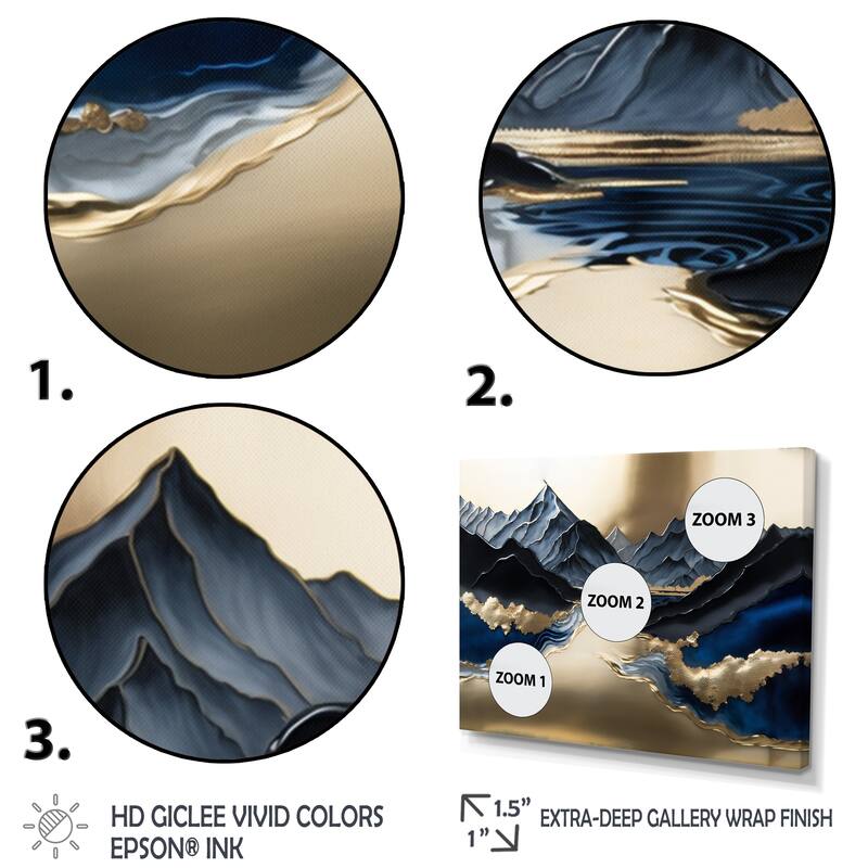 Designart "Golden Mountains And River" Landscape Mountains River Framed Wall Art Prints