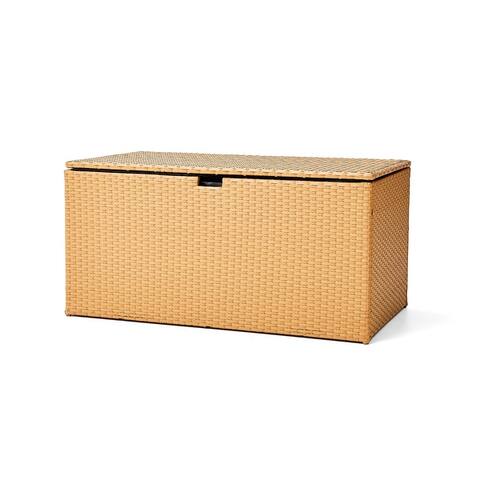 Glitzhome 142 Gallon Outdoor Patio Oversize Storage Bench Wicker Table Deck Box