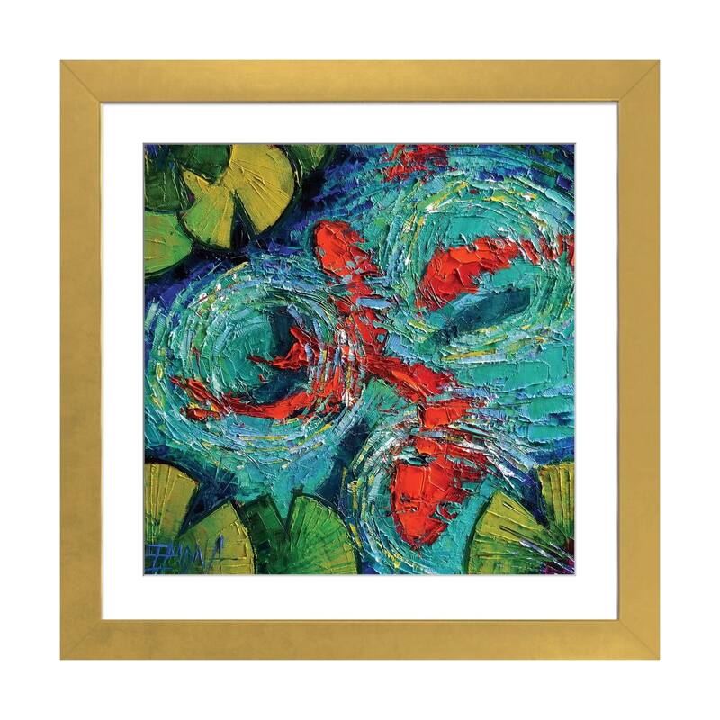 iCanvas "Colorful Koi Fishes In Lily Pond" by Mona Edulesco - Gold - 16x16x1