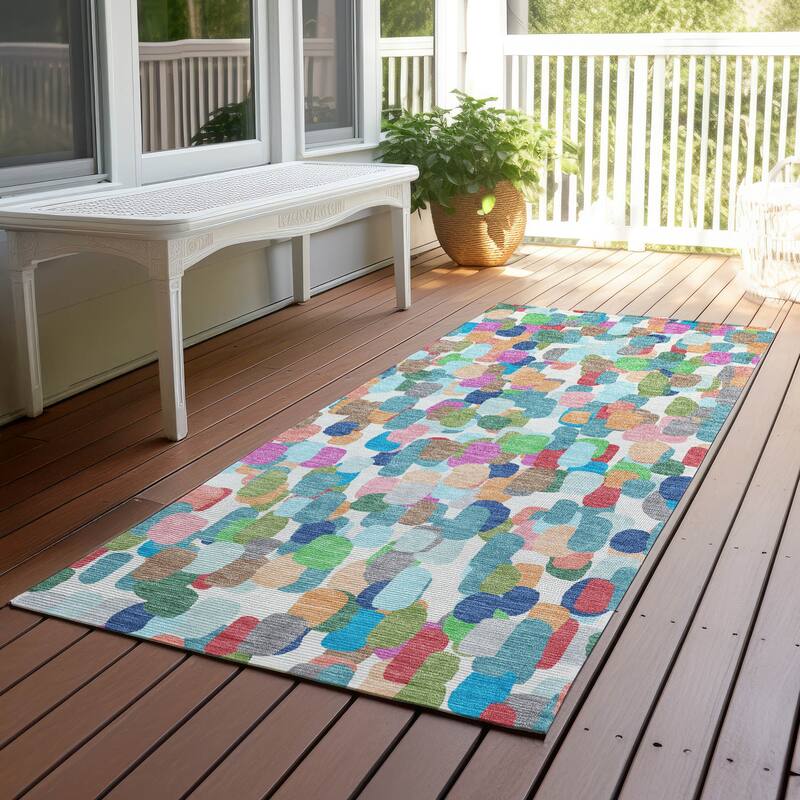 Machine Washable Indoor/ Outdoor Contemporary Drew Chantille Rug - Teal - 2'3" x 7'6"