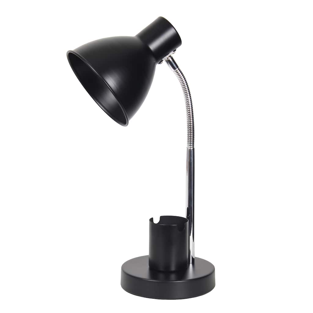 Adjustable Metal Desk Lamp with Organizer Base and Chrome Gooseneck Arm Modern Task Lighting Multiple Colors
