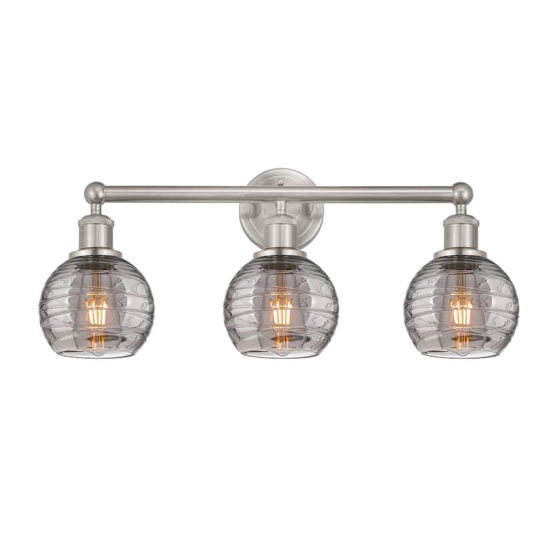 Innovations Lighting 616-3W 10 24 Athens Deco Swirl Vanity Athens Deco - Brushed Satin Nickel / Light Smoke Deco Swirl
