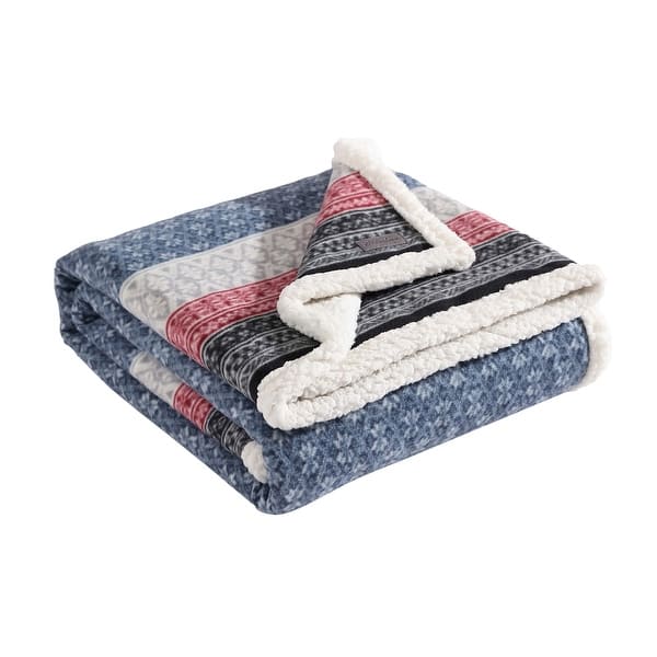 Eddie Bauer Ultra Soft Plush Fleece Reversible Oversized Throw Blankets - Fairisle Blue