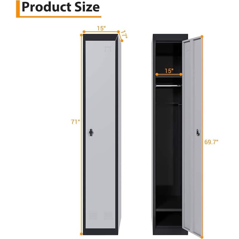Single Tall Steel Storage Cabinet with Locker for Office, School, Home - N/A