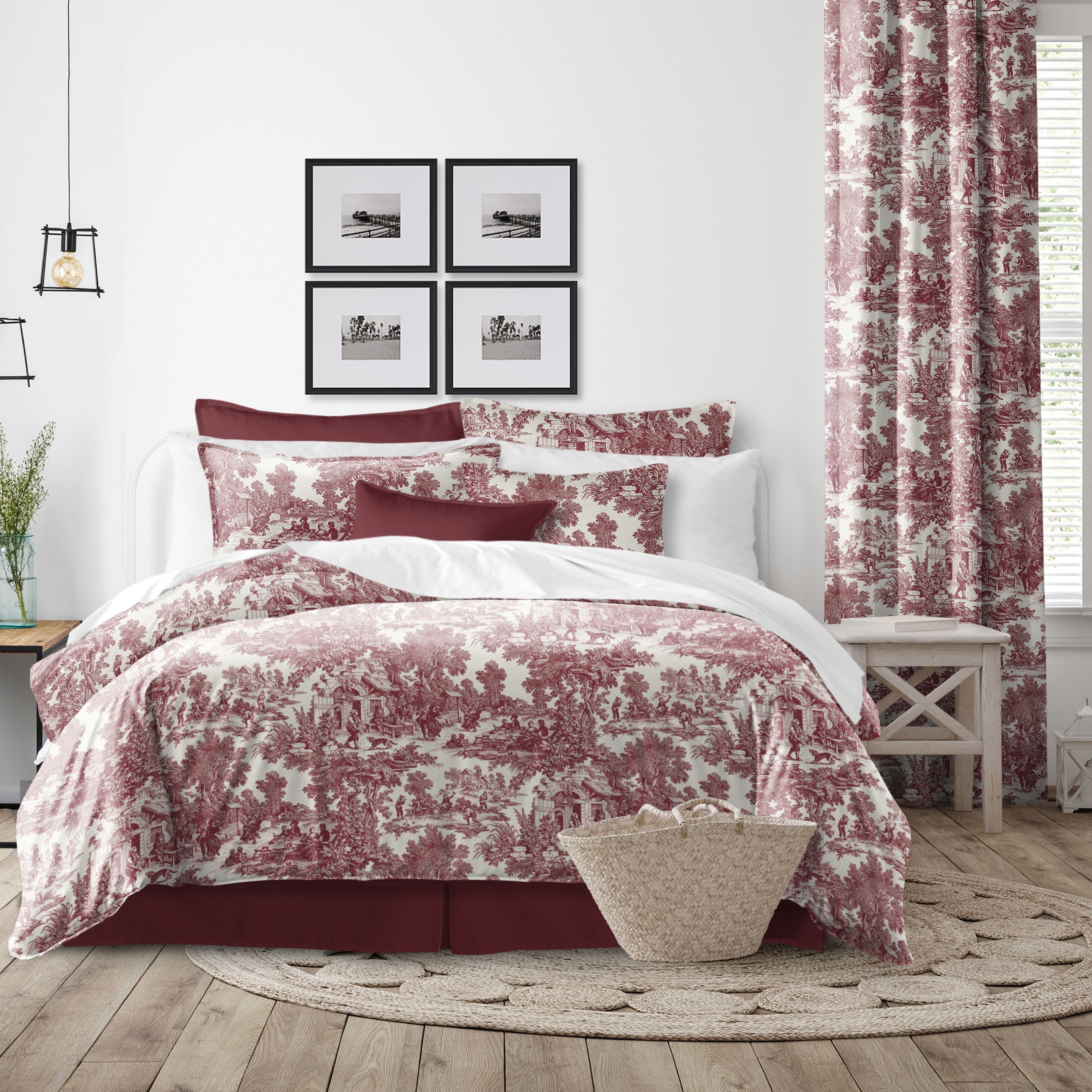 Red toile pillow shams top