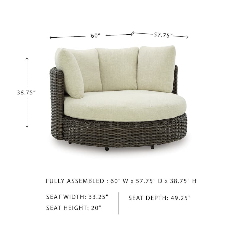 Signature Design by Ashley Kimora Brown/Beige Outdoor Swivel Lounge Chair with Cushion - 60" W x 57.75" D x 38.75" H