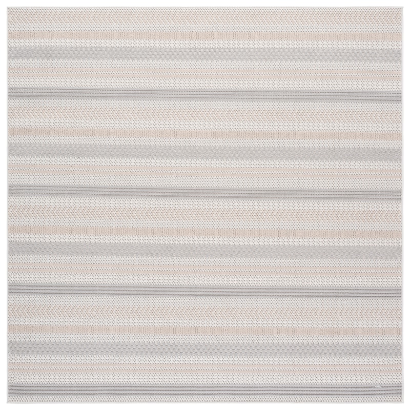 SAFAVIEH Veranda Fetije Washable Indoor/Outdoor Rug - Weather Resistant & Easy Cleaning - 6'7" Square - Ivory/Beige Grey
