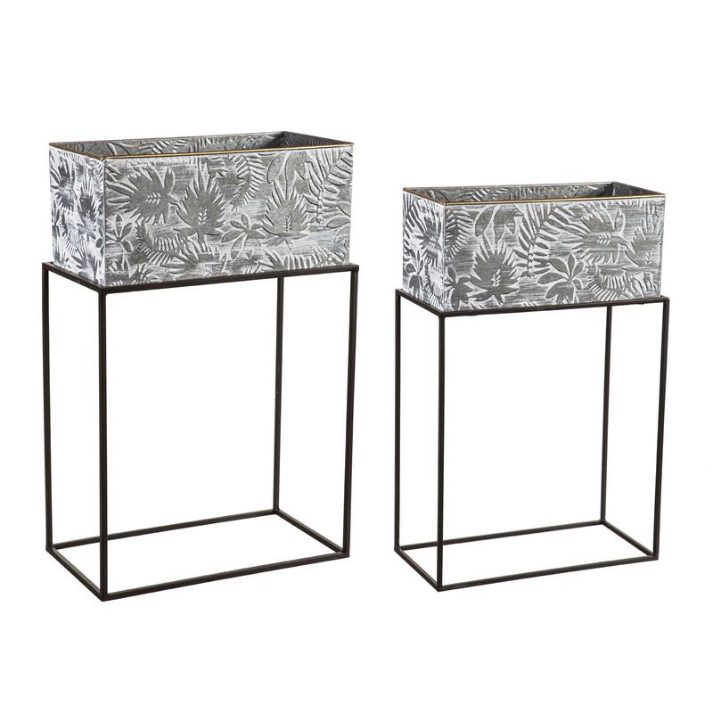 Metallic Embossed Floral Planters, (Set of 2)