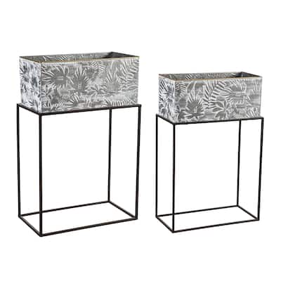 Metallic Embossed Floral Planters, (Set of 2)
