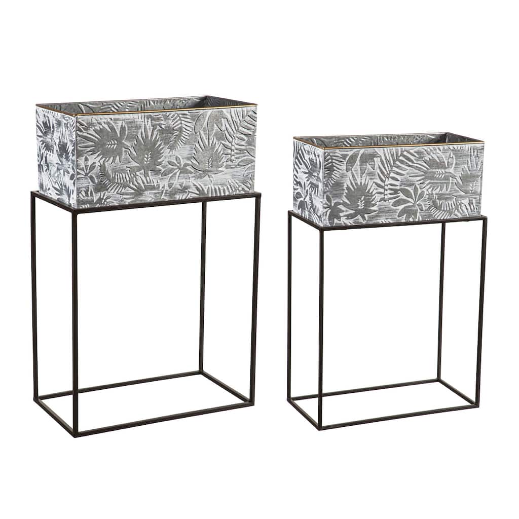 Metallic Embossed Floral Planters, (Set of 2)