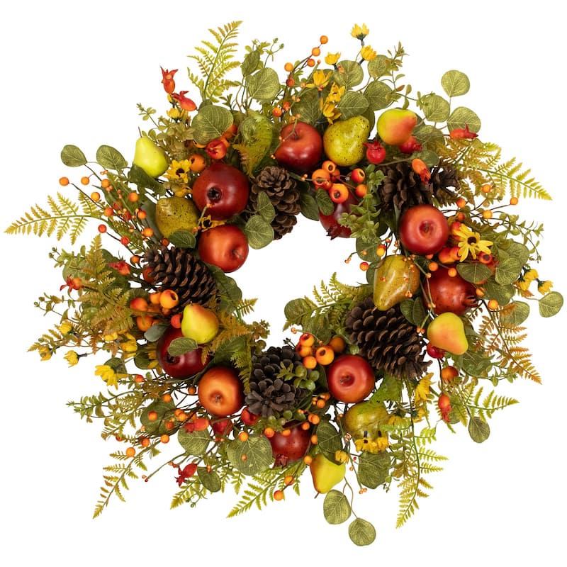 Apples and Pears Artificial Fall Harvest Wreath - 26" - Unlit