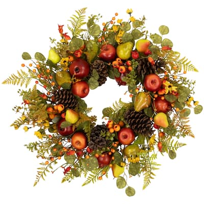 Apples and Pears Artificial Fall Harvest Wreath - 26" - Unlit