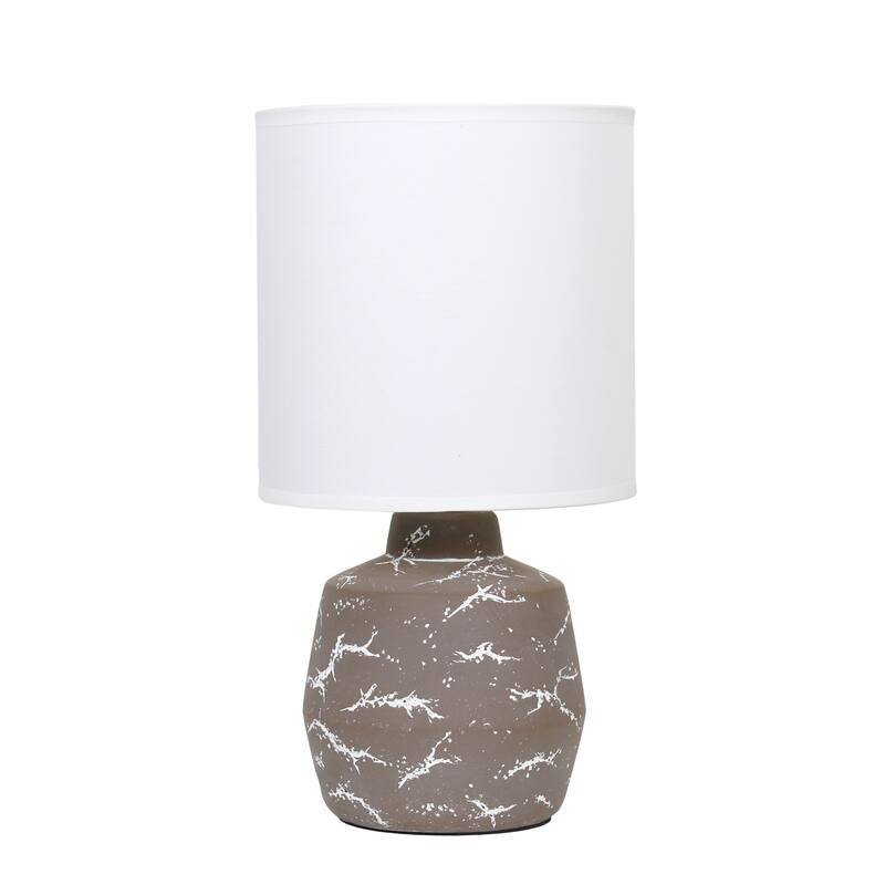 Marble Style Ceramic Table Lamp with Drum Shade - 13.25" - Taupe and White