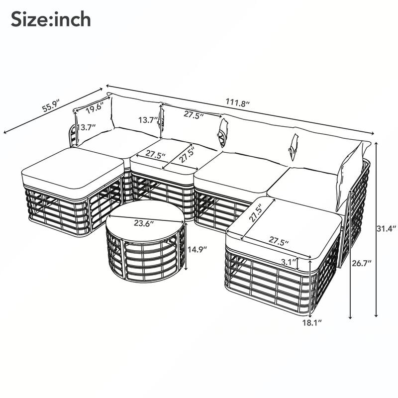 7PCS Outdoor Rattan Sectional Sofa Set With Cushions