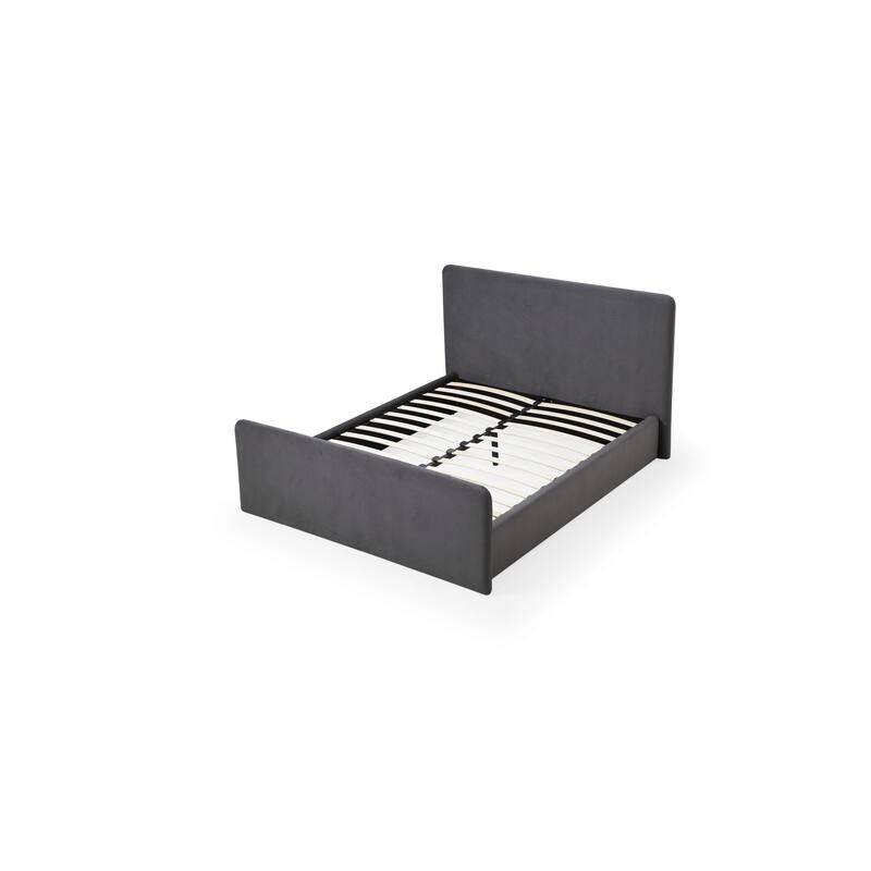 Cave Queen Size Platform Bed, Soft Velvet Upholstered, Charcoal Gray