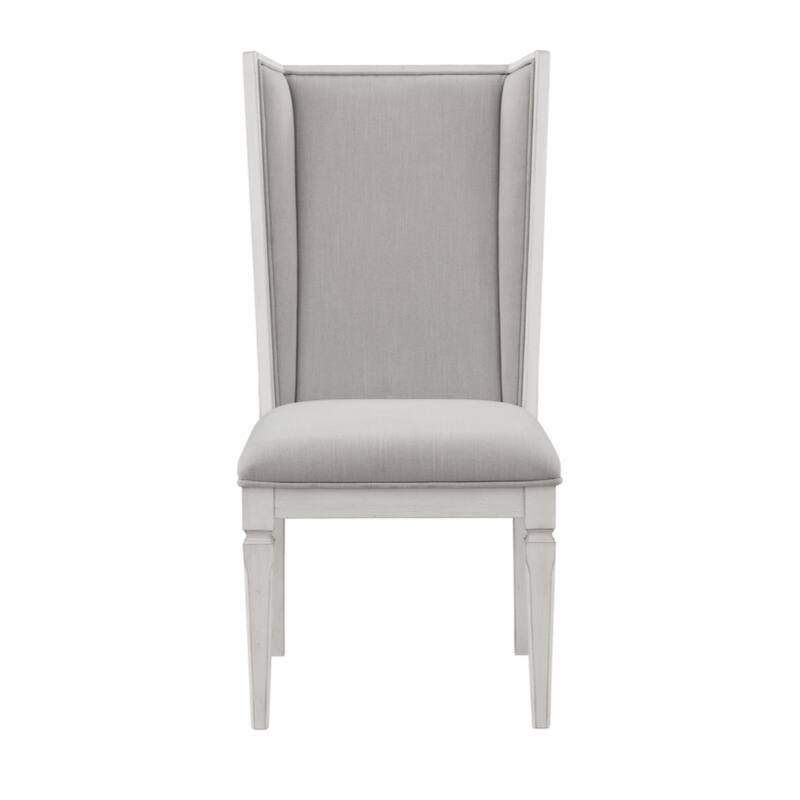 Side Chair (Set-2), Light Gray Linen & Weathered White Finish - Grey