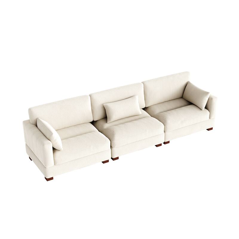 Corduroy Modular Sectional Sofa with Ottoman and Pillows