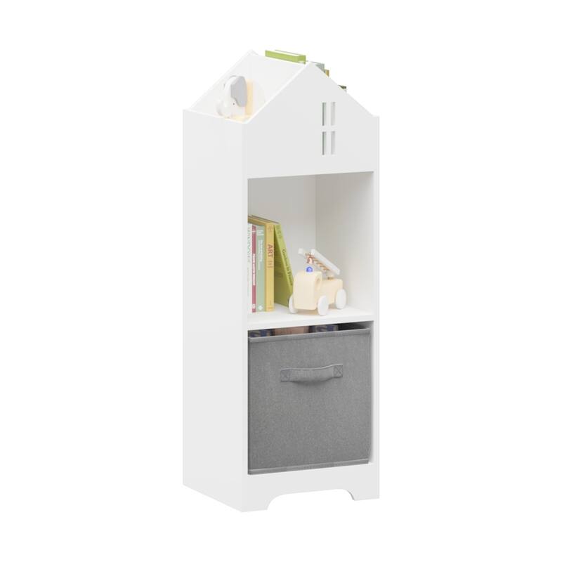 2-Tier Kids Bookcase with Storage and Collapsible Fabric Drawers